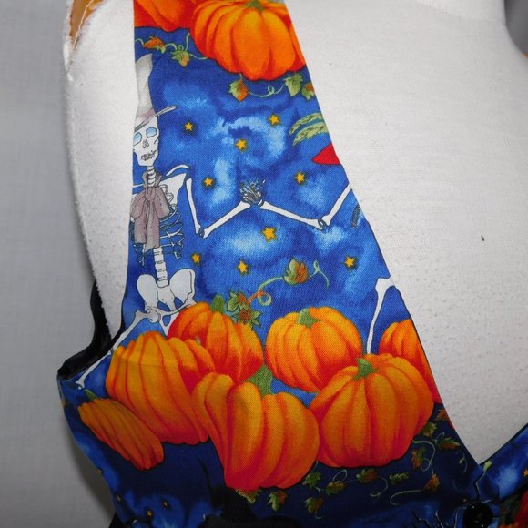On Tour Womens M Halloween Vest Pumpkins Witches Black Cat Skeleton Blue Orange - Picture 6 of 8